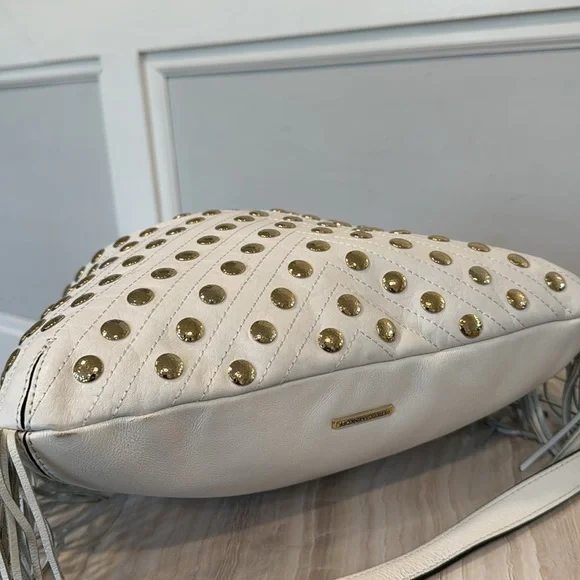 Rebecca Minkoff Bag Darren Leather Studded Fringe Satchel - Picture 8 of 17